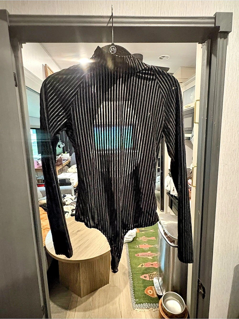 Lulus Absolute Stunner Black Velvet Striped Long Sleeve Bodysuit